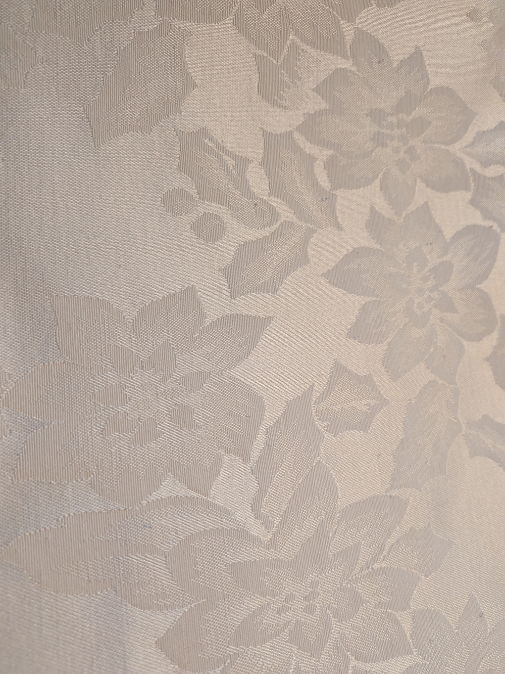 Cream Poinsettia Damask Tablecloth Holiday Christmas Vintage